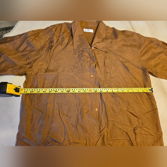 100% Silk Blouse Shirt Brown Bronze Large BOGARI Vintage 90s - Picture 7 of 9